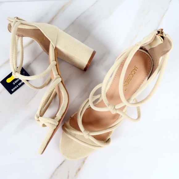 Jacobies Shoes - 🛑Jacobies Cream Chunky Strappy Heels Memory Foam